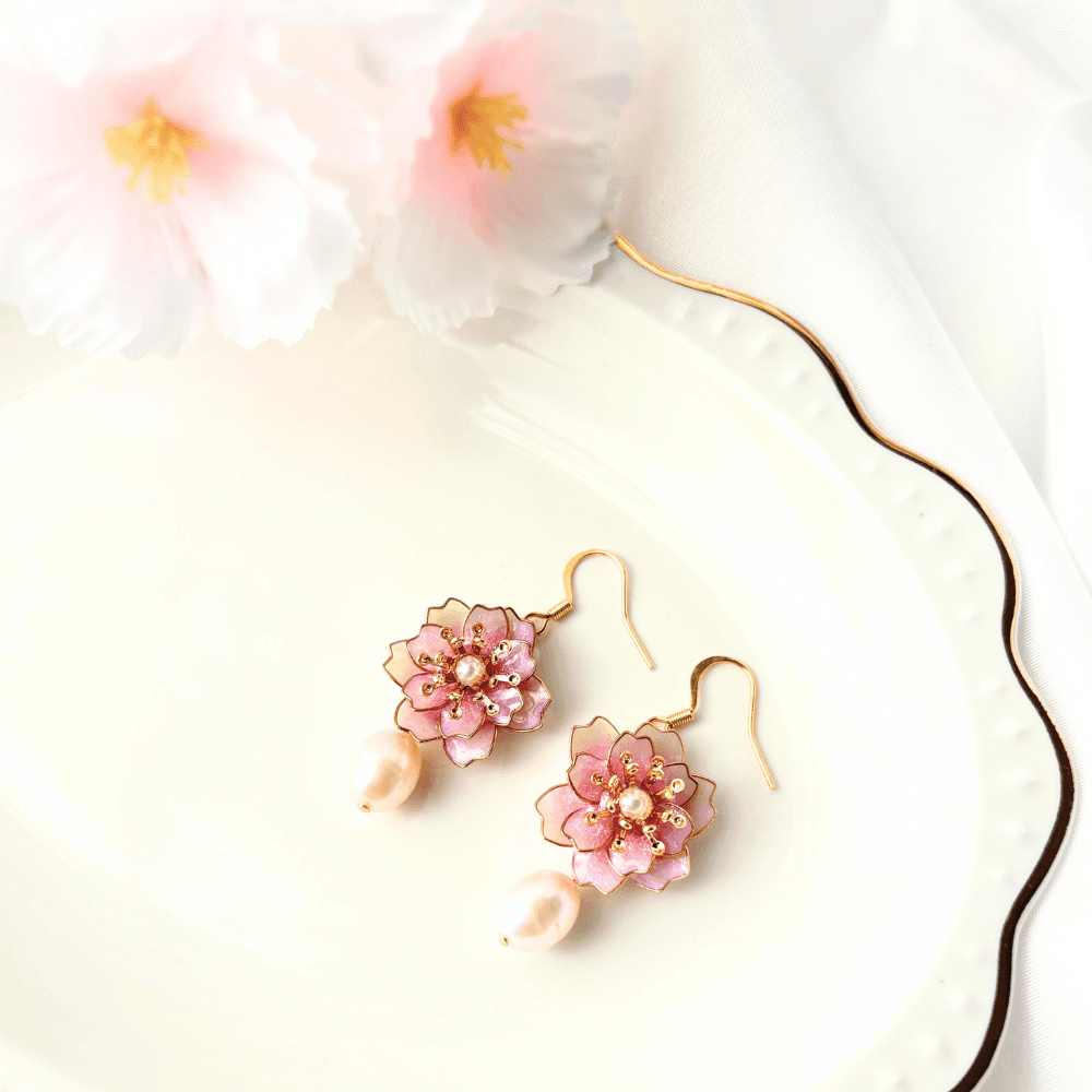 【八重桜】イヤリング 淡水パールの揺れる 金属アレルギー対応 ニッケルフリー 受注生産 春の新作 | 5枚目